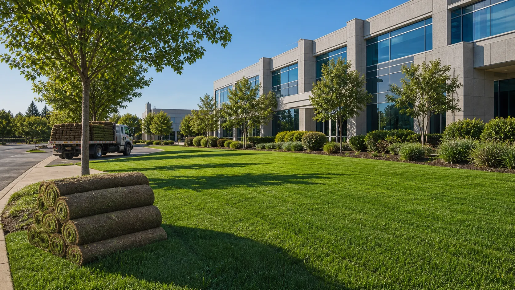Commercial property lawn supported by Park Avenue Turf sod service