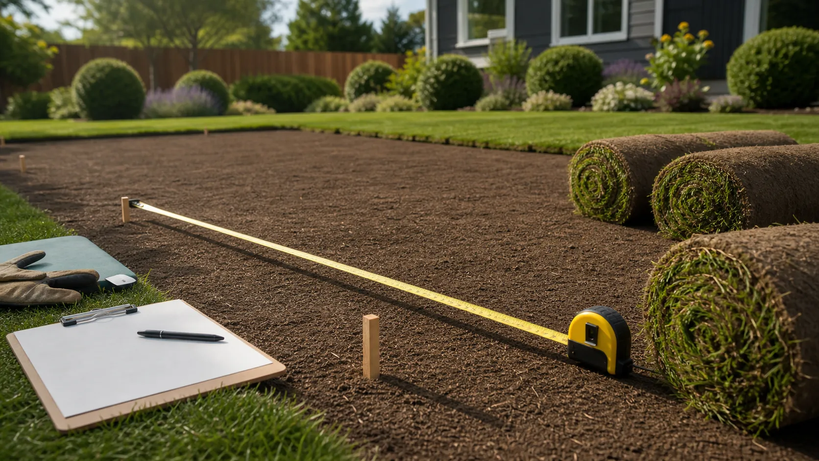 Measuring prepared lawn square footage before ordering sod from Park Avenue Turf