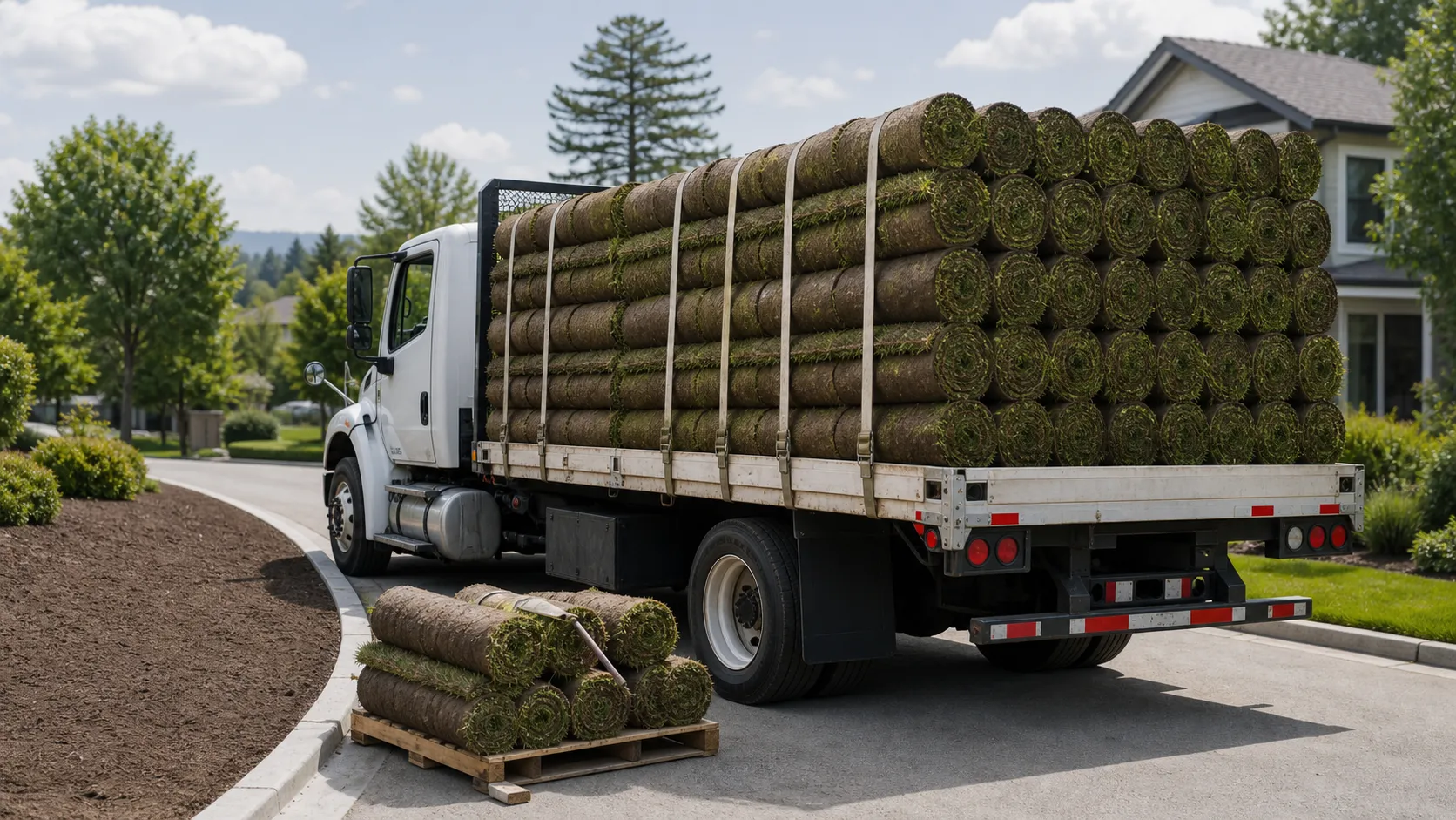 Fresh sod rolls loaded for Park Avenue Turf delivery to a home or jobsite